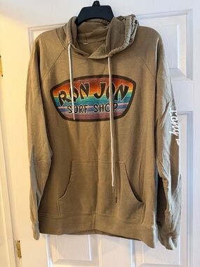 Ron Jon Olive Pullover Hoodie with Multicolor Surf Logo